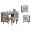 Coaster 4PC Vanity with Stool and Set of 2 Nightstands in Silver