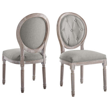 French Vintage Side Dining Chair, Set of 2, Fabric, Wood, Gray, Modern