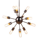 Gatsby Luminaires - Sputnik 12-Light 21" Chandelier, Polished Nickel, LED - Transitional and chic this twelve light steel chandelier will add vintage and industrial look to any room of your home. Sunburst like pattern, each arm ending with exposed E26 edison style bulb (led edison style tube shape bulbs as shown included). Stylish and creative this chandelier will provide plenty of light for any space while adding unique statment.