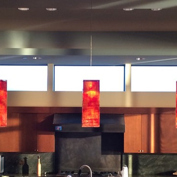 Custom-Made Large Tanzania Fused Glass Kitchen Island Pendants
