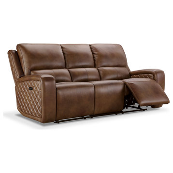 Dean Leather Power Reclining Sofa, Power Headrest, Camel
