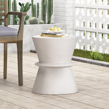 Cambio Outdoor Lightweight Concrete Side Table, Antique White