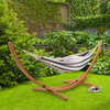 CorLiving Wood Frame Free Standing Sling Hammock in Navy Blue and White Stripes