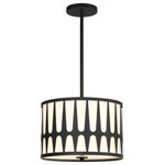 Crystorama - Royston Three Light Pendant, Black - The strikingly stylish Royston collection boasts an artsy metal pattern overlay creating its intriguing profile. An inner white silk shade adds texture and its glass diffuser helps cast a soft illumination to its surroundings. The Royston is a perfect marriage of classic and modern.