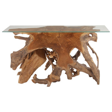 Contemporary Brown Teak Wood Console Table 75570