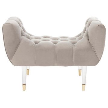 Monica Tufted Velvet Acrylic Bench, Pale Taupe
