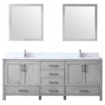 80 Inch Modern Distressed Gray Double Sink Bathroom Vanity, No Top, No Sinks