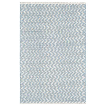 Herringbone Swedish Blue Woven Cotton Rug, Runner-2.5'x8'
