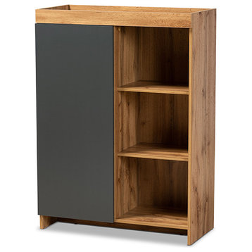 Hilles Modern Contemporary Two-Tone Gray and Oak Brown Finish Wood Shoe Cabinet