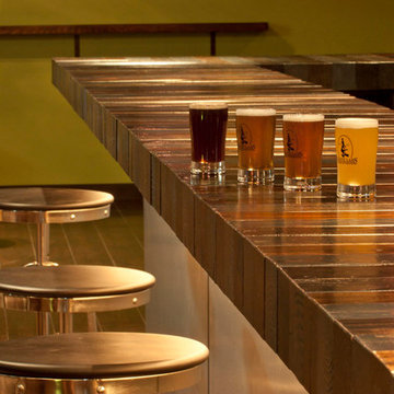 A beer flight on the bar