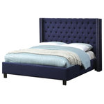 Meridian Furniture USA - Ashton Linen Bed, Navy, Queen - Elegant and eye-catching, the stunning Ashton Bed from Meridian Furniture is the perfect addition to any space. Rich Linen Textured covers the deep tufted design. A beautiful wing bed design is complimented by hand applied chrome nail head details. Strength and beauty is guaranteed with a solid wood frame and legs.