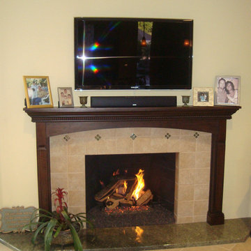 Orange Kitchen and Fireplace