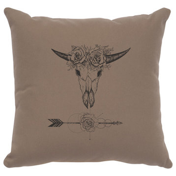 Image Pillow 16x16 Bull and Flowers Cotton Taupe