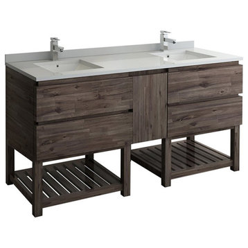 Fresca Formosa 70" Open Bottom Double Sinks Wood Bathroom Cabinet in Brown