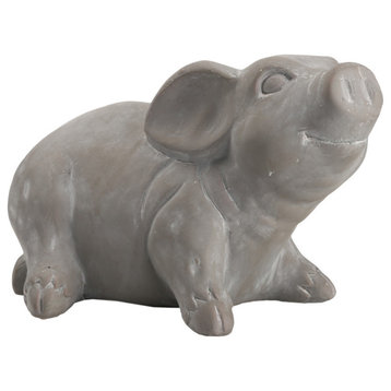 Terracotta Sitting Pig Figurine Small Coated Dark Gray