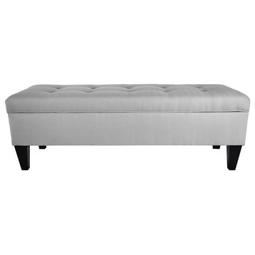 Contemporary Storage Bench, Tapered Legs and Button Tufted Lid, Silver Platinum
