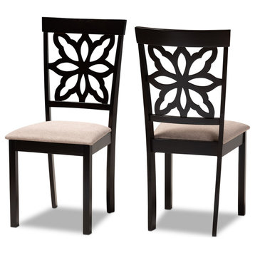 S Fabric Upholstered Dark Brown Finished Wood 2-Piece Dining Chair Set