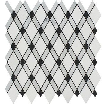 Carrara Honed Lattice Mosaic (Thassos + Carrara + Black), 10 sq.ft.
