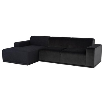 Nuevo Leo Sectional, Shadow Gray Velour Sofa/Activated Charcoal Boucle Chaise, C
