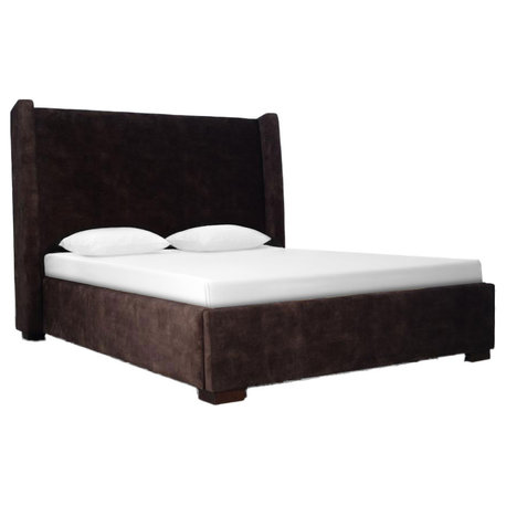 Cora Wood Storage Bed, Light Brown Velvet, King