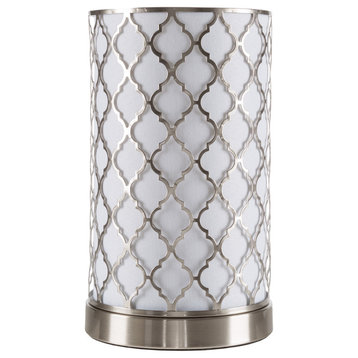 Glass Table Lamp with Steel Finish and Quatrefoil Pattern by Lavish Home