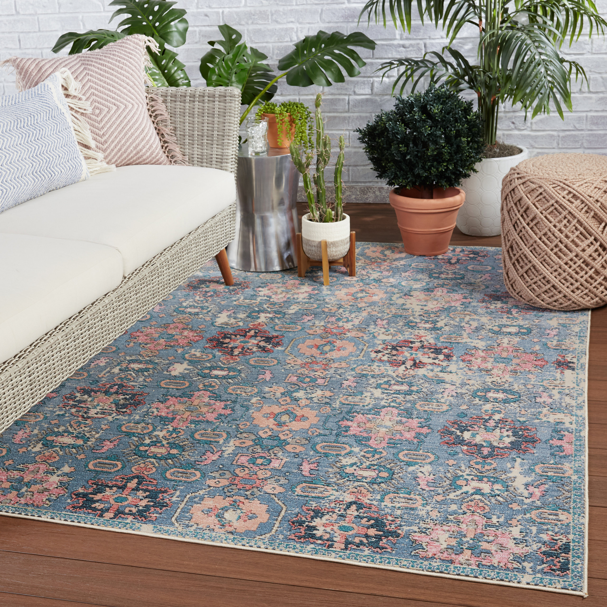 Vibe by Jaipur Living Farella Indoor/Outdoor Oriental Blue/Pink Area ...