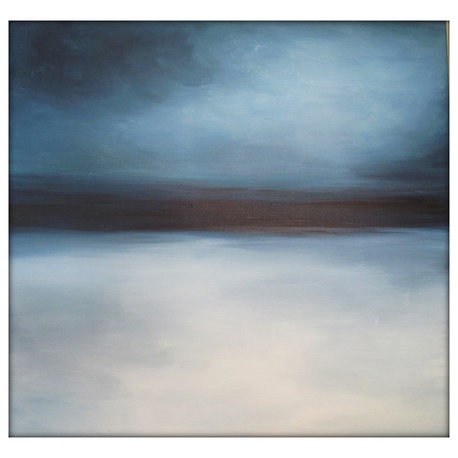 Large Abstract Painting on Canvas Modern Acrylic Skyline- 36x36- Grays, Blues, W