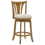 Armen Living - Elle Wood and Fabric Barstool, Ivory, 26" Counter Height - Refined yet inviting, the Elle Barstool Collection is a stylish companion for your kitchen or home bar. With seat heights available for both counter and bar setups, these stools feature plush, rounded cushions in ivory or gray, perfect for complementing their warm Amber Glow or sophisticated Dark Roast wood finishes.