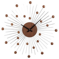 Midcentury Star Clock, Wood and Silver