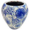 Old World Vintage Style Blue and White Ceramic Garden Pot, Short