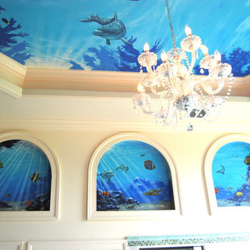 Sea Themed Murals in a Master Bathroom, hand-painted by Tom Taylor of Mural Art