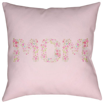 Mom by Surya Poly Fill Pillow, Pink/Green/Blue, 18' x 18'