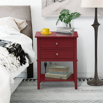 Atlin Designs 16" Wood Nightstand with 2 Drawers in Burgundy Red