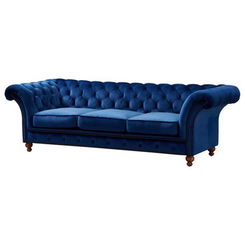 Crafters and Weavers Craftsman Mission Fabric/Velvet Sloped Arm Sofa in Blue