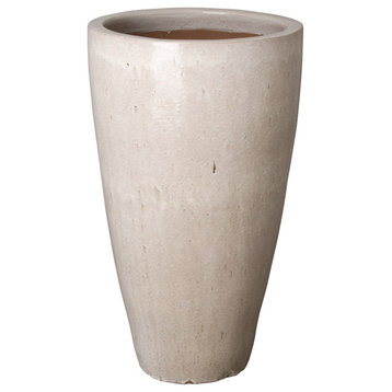 40" Tall Round Pot, Distressed White Glaze