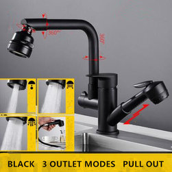 Black Bronze Brass 3 Outlet Modes Pull Out Rotatable Kitchen Sink Faucet TB0199 - Kitchen Faucets
