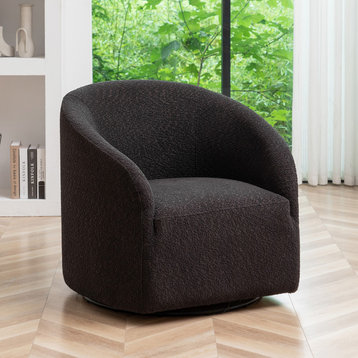 32" Wide Boucle Upholstered Swivel Barrel Chair, Dark Gray