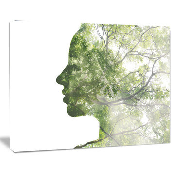 Lady Combined With Green Tree, Portrait Canvas Art Print, 40"x30"