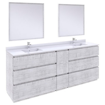Fresca Stella 84" Double Bathroom Vanity w/ Mirrors in Rustic White