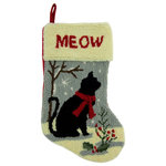 Glitzhome - Hooked Christmas Stocking With Cat - "Santa, fill with fish, please" says the hopeful black cat. What a great gift for the cat lover on your list which is hooked and all handmade. Remember to share the holiday spirit with your family pet.