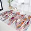 Contemporary POP Modern Abstract Brushstroke Area Rug, Ivory/Pink, 8 X 10