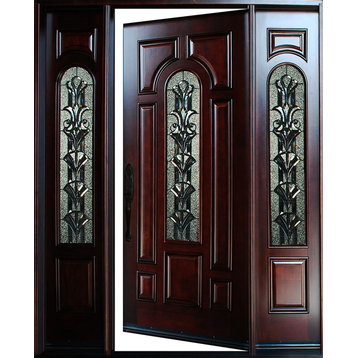 Exterior Front Entry Wood Door M280A 1D+2SL 18"-36"x80", Right Hand Swing In
