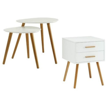 3 Piece End Table and Nesting Table Set in Natural and White