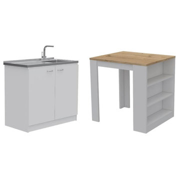 Home Square 2-Piece Set with Modern Kitchen Island & Utility Sink with Cabinet