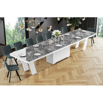 Alena Extendable Dining Table, Gray Venatino/White
