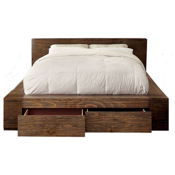 Furniture of America Elbert I Rustic Solid Wood Storage Cal King Bed in Natural
