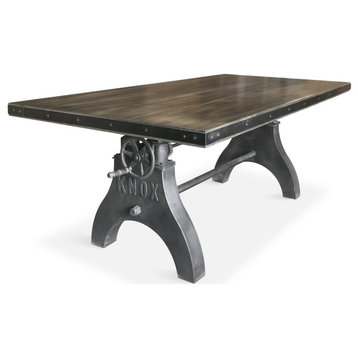 KNOX Adjustable Height Dining Table - Cast Iron Crank Base - Gray Top