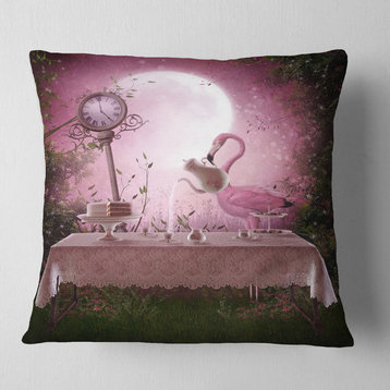 Fantasy Garden with a Flamingo Modern Landscape Printed Throw Pillow, 18"x18"