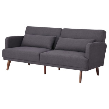 Convertible Futon Sofa, Pine Wood Frame & Split Pillowed Back, Charcoal
