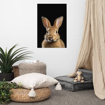 Play Room Wall Art: Curious Cottontail Rabbit Portrait Photorealism - Digital